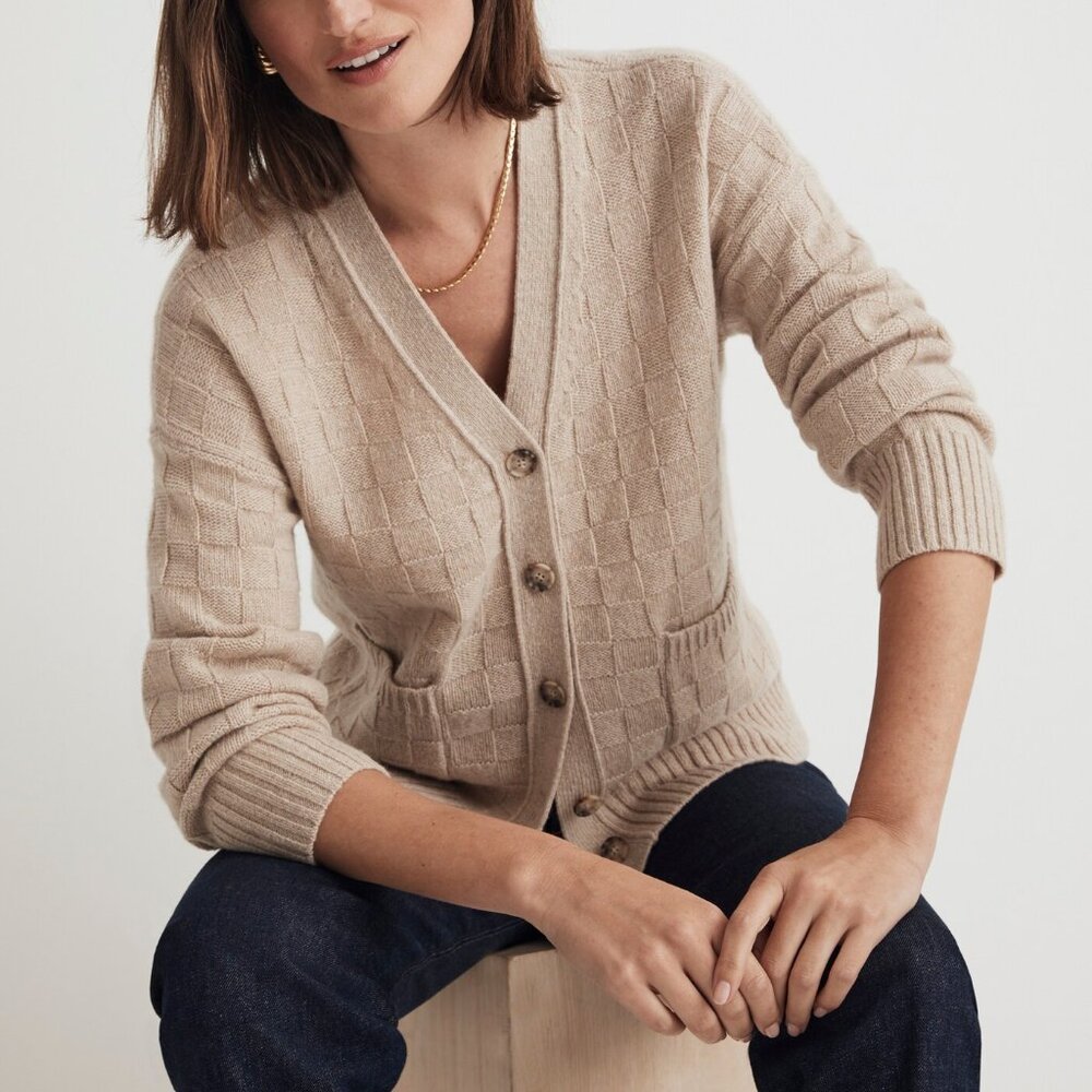 Madewell Cashmere Cardigan in Checkerboard EUC